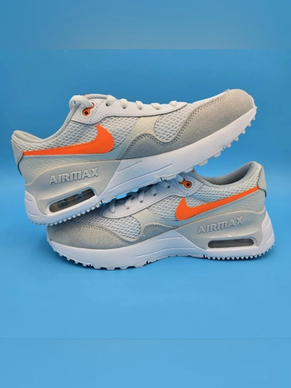 Nike Kids Air Max Systm (GS) Sneaker - White with Orange Swoosh DQ0284 114 5y